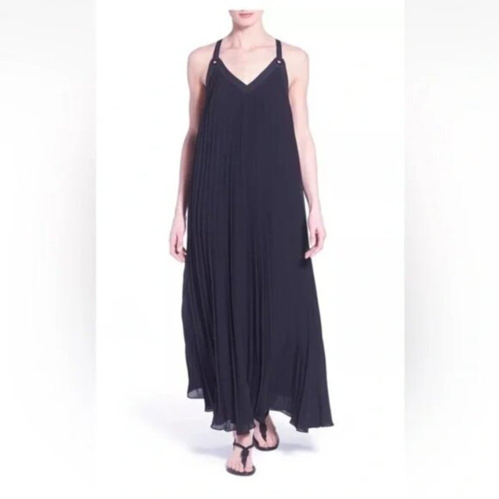 MICHAEL KORS Grommet Pleated Maxi Dress Navy XS